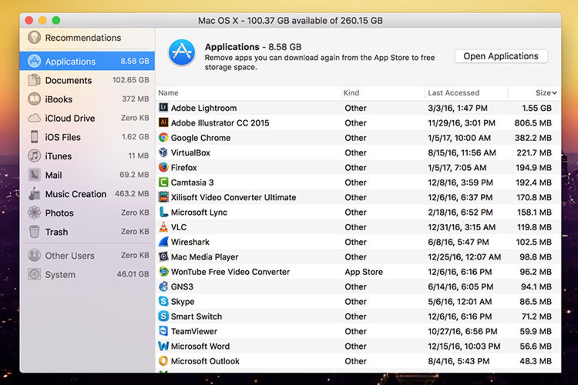 نرم افزار مدیریت حافظه macOS sierra