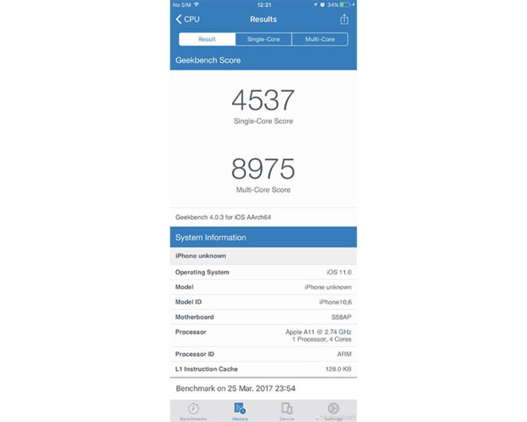 نتیجه geekbench آیفون 8