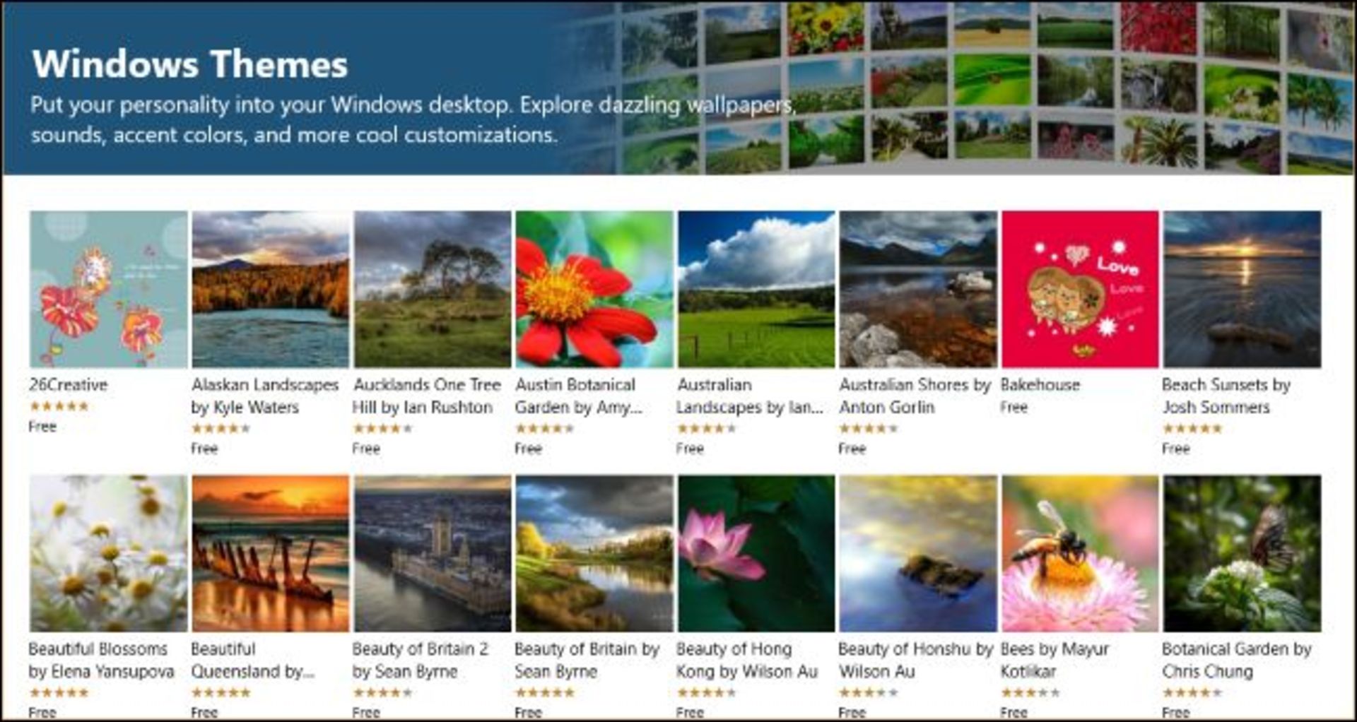 Windows store themes