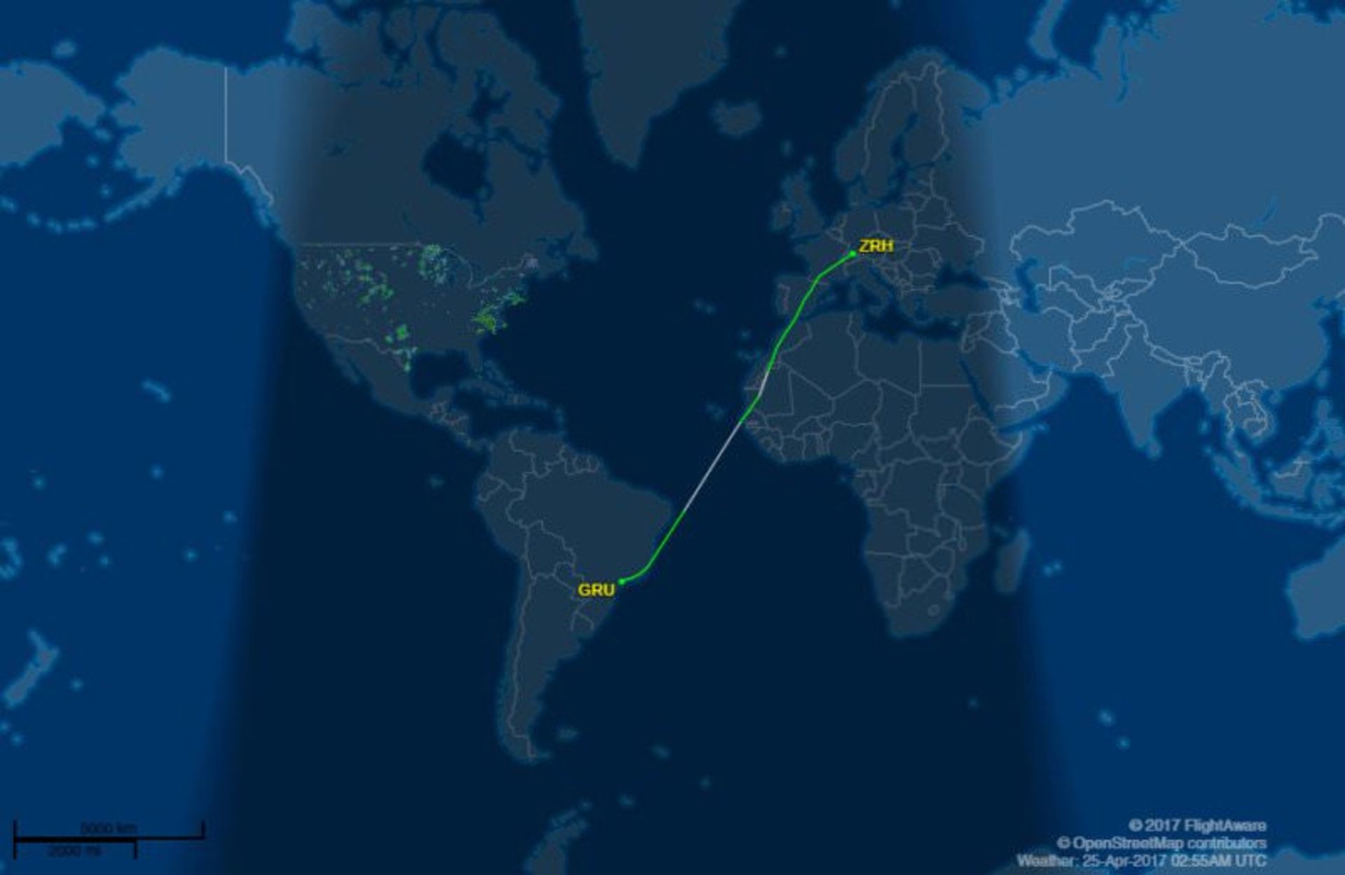 مسیر پرواز به آمریکای جنوبی