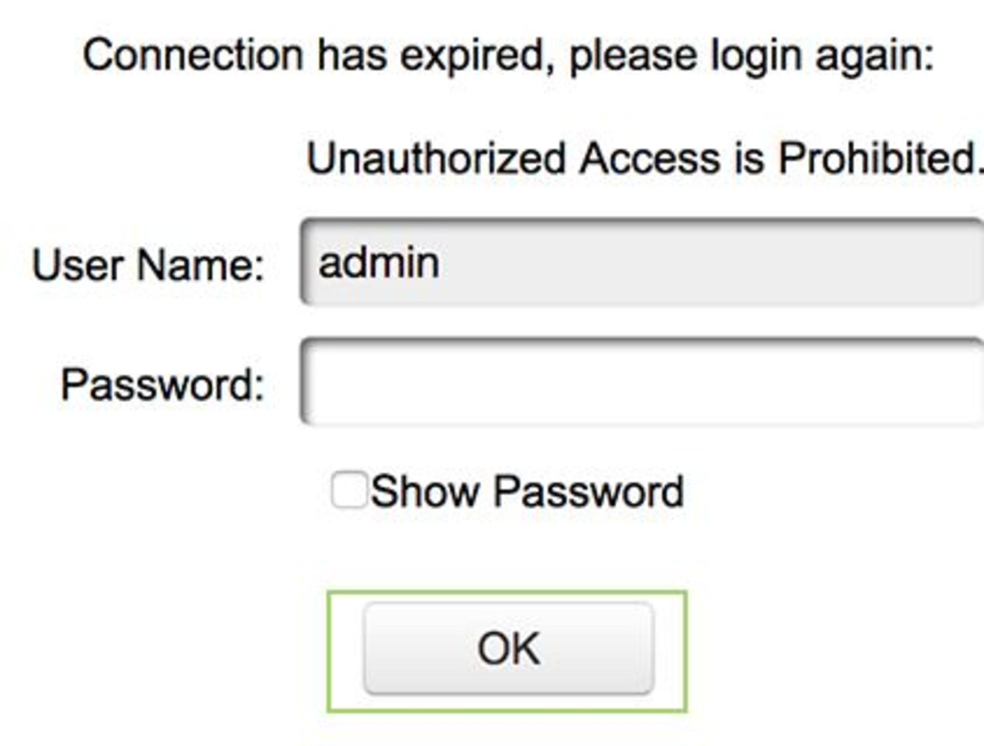 Log in and press the OK button