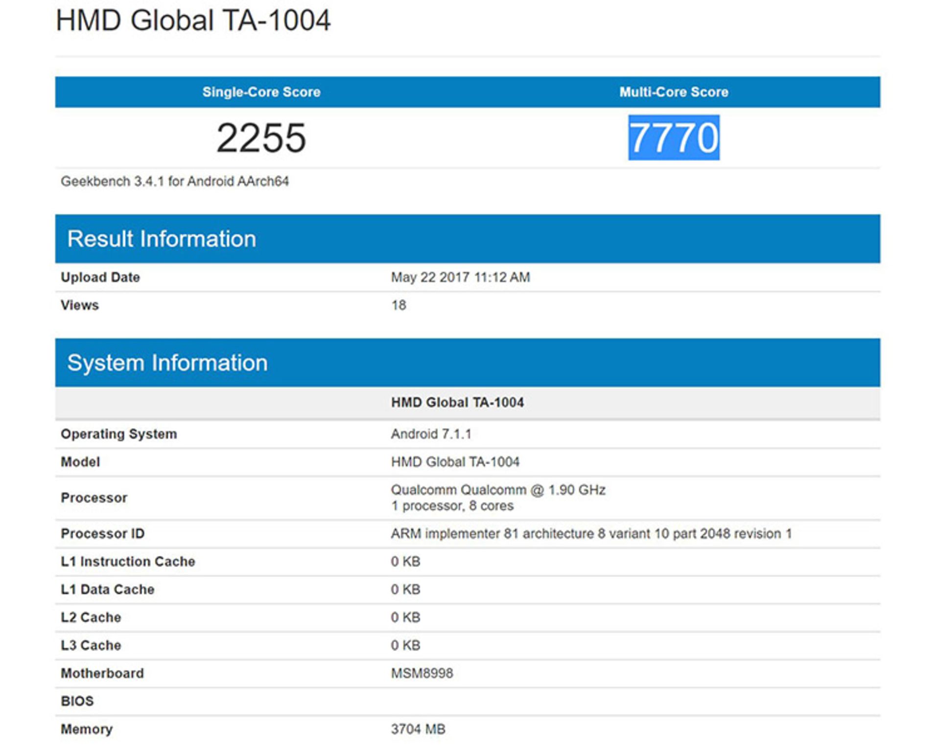 گیک بنچ نوکیا 9