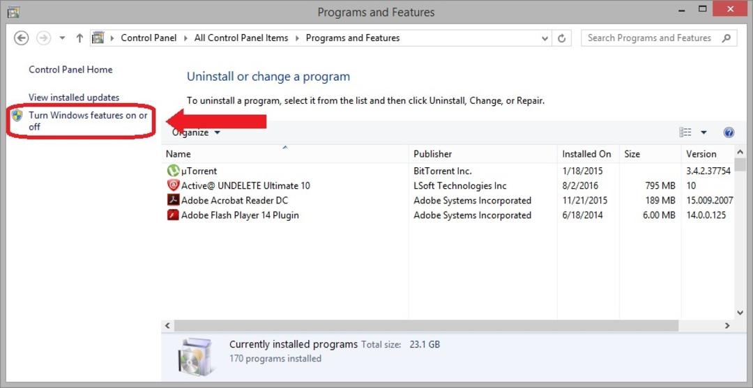 windows programs and features