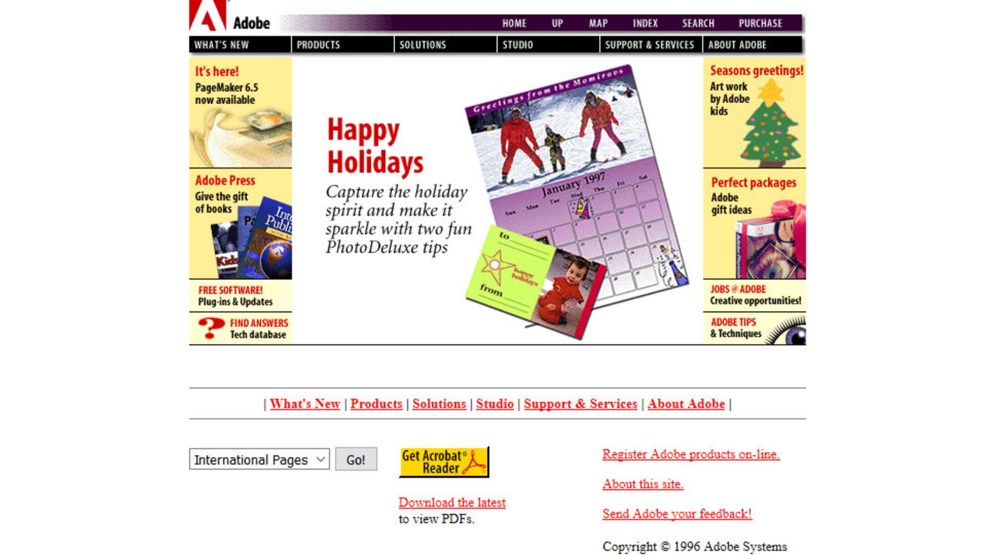 وب‌سایت شرکت ادوبی سال ۱۹۹۶