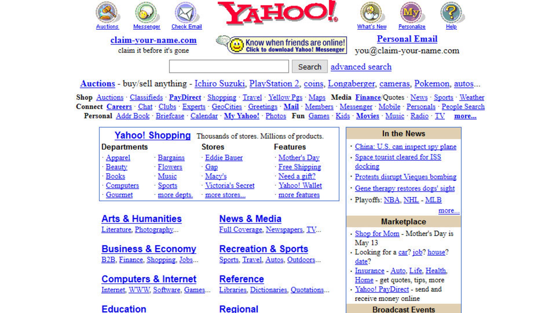وب‌سایت یاهو سال ۲۰۰۱