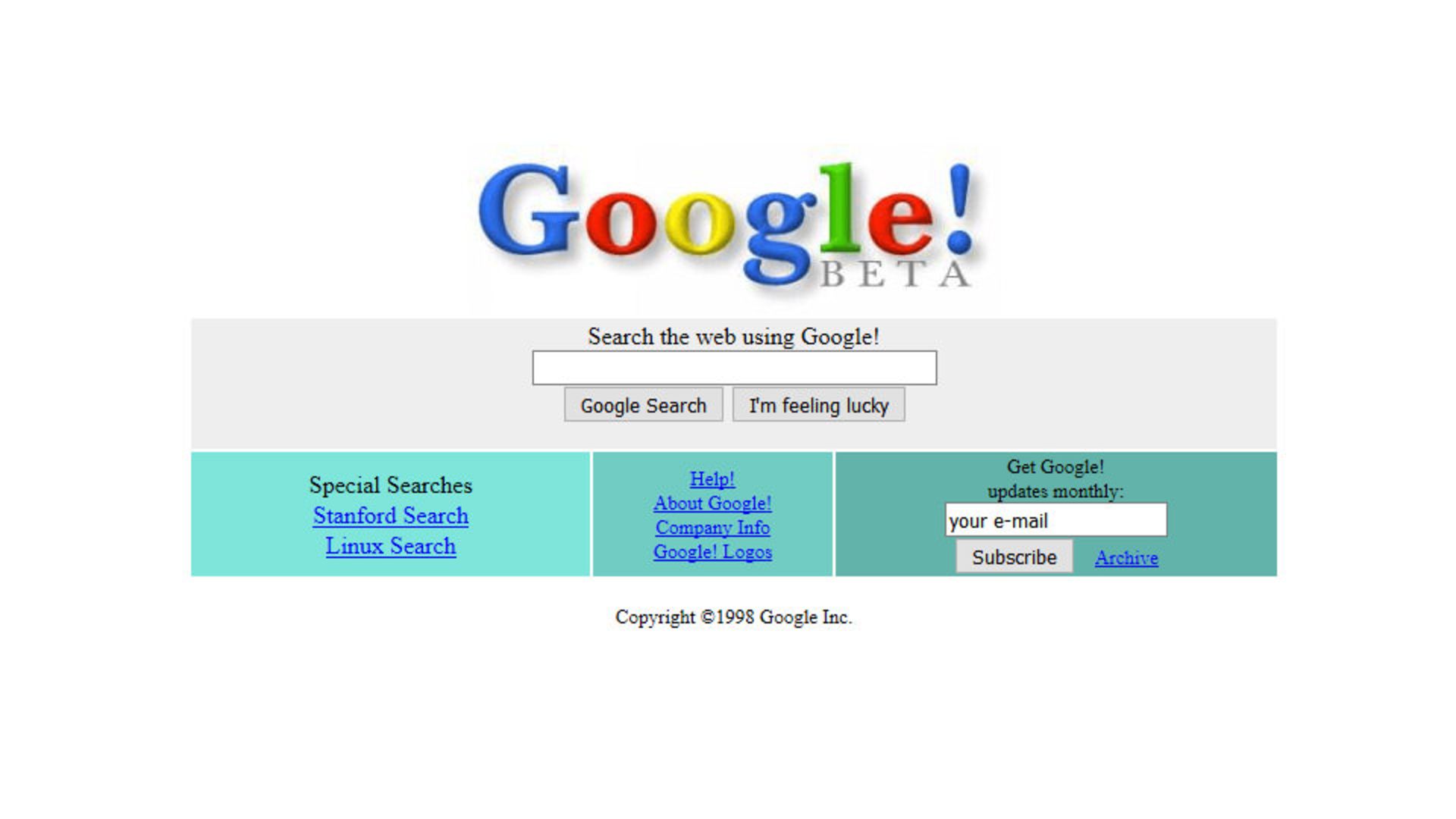 موتور جستجوی گوگل سال ۱۹۹۸