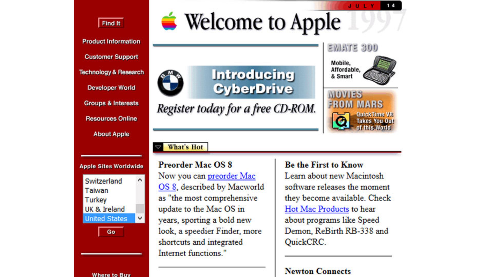 وب‌سایت اپل سال ۱۹۹۶