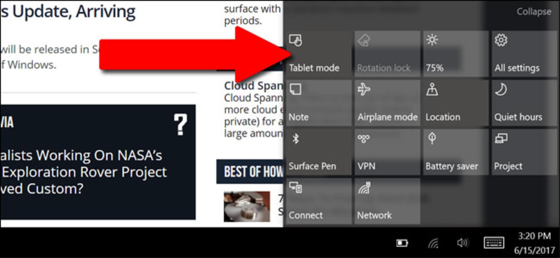 tablet mode win 10