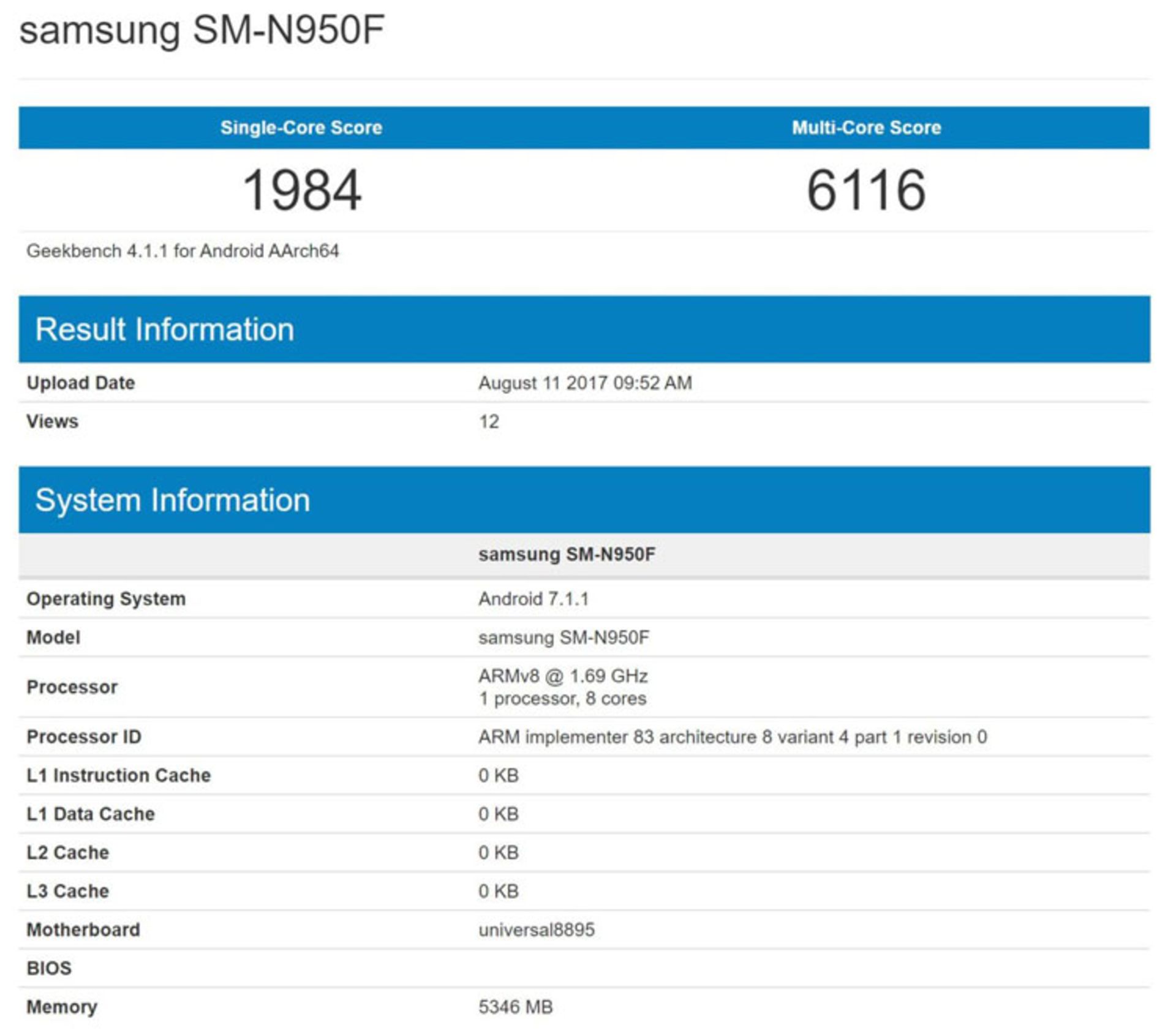 گلکسی نوت ۸ گیک بنچ