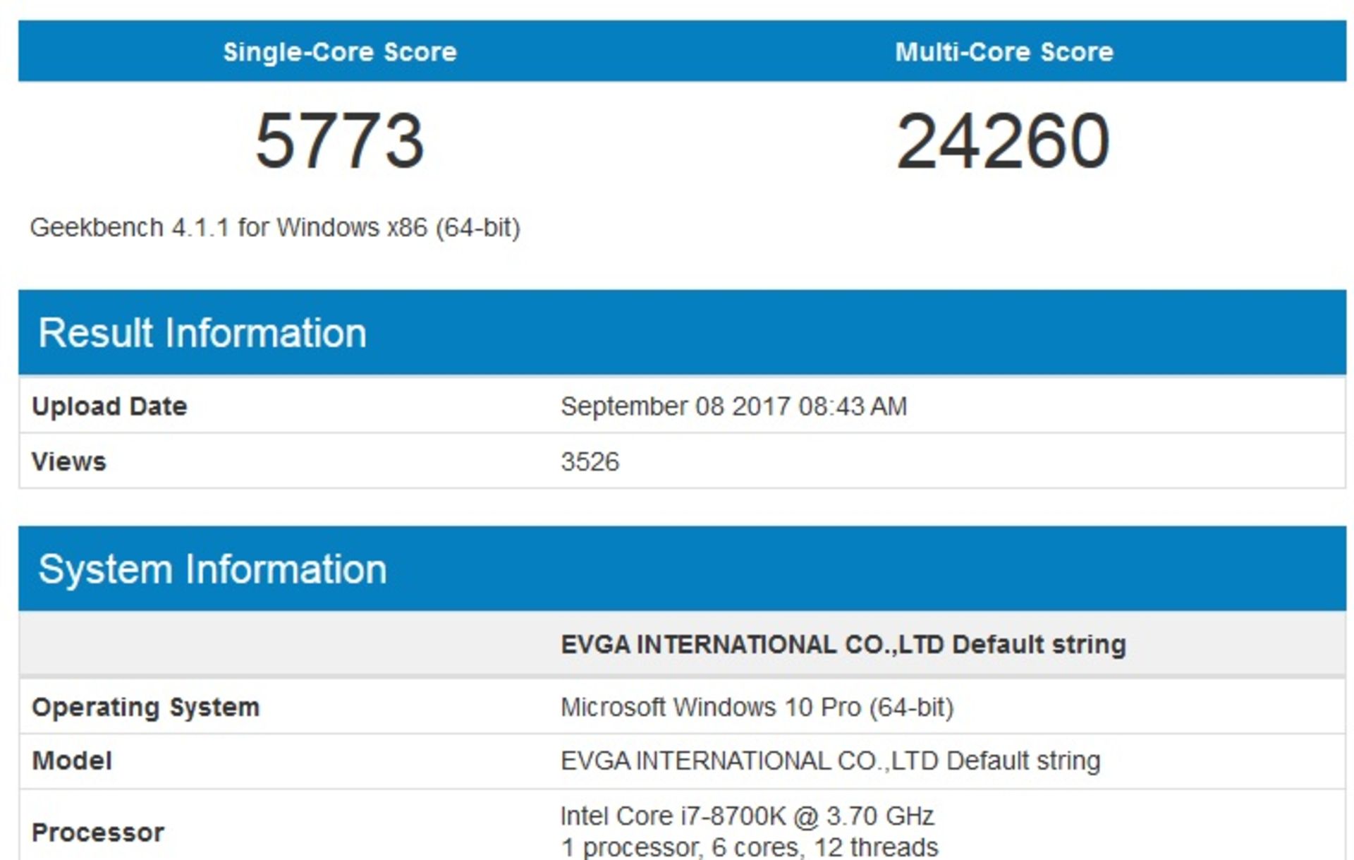 intel 8700K benchmark geekbench