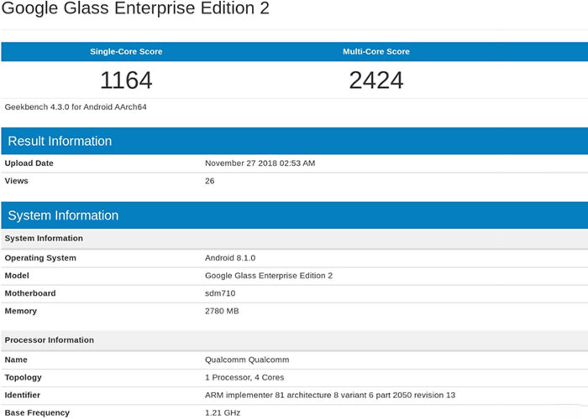 google glass Enterprise2 benchmark