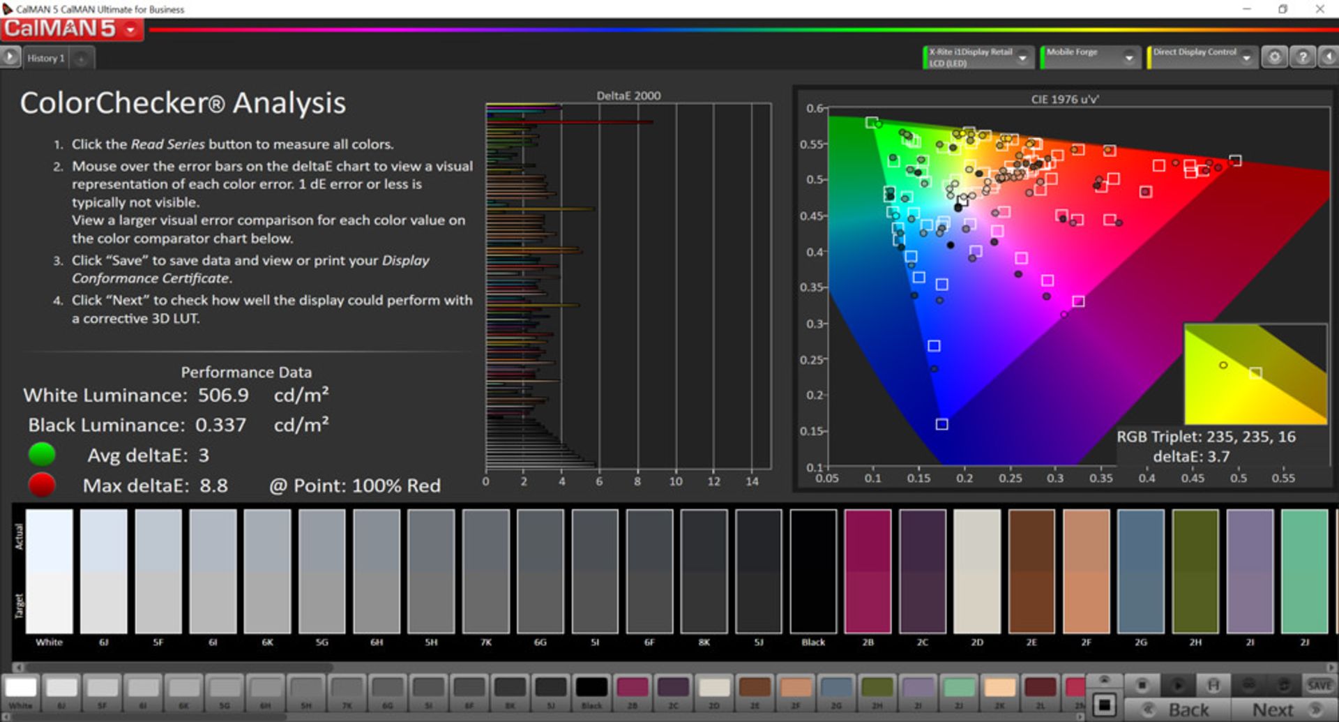 دقت رنگ  در حالت Vivid و فضای DCI P3