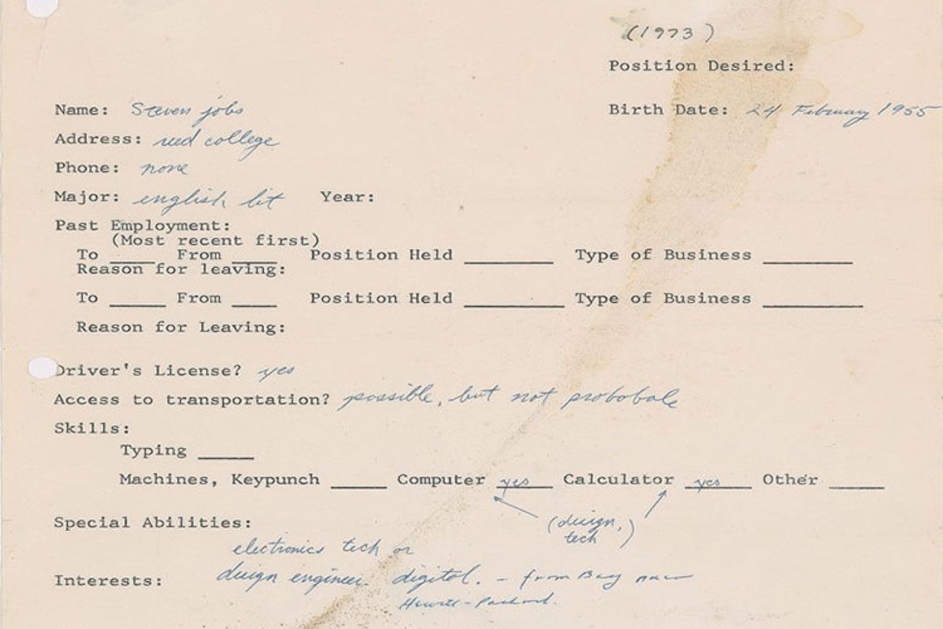 درخواست کار استیو جابز