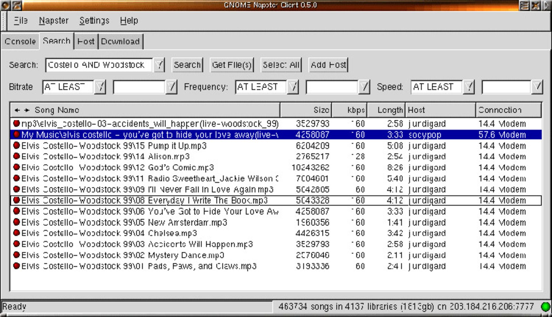 تصویر یک برنامه‌ی کلاینت Napster