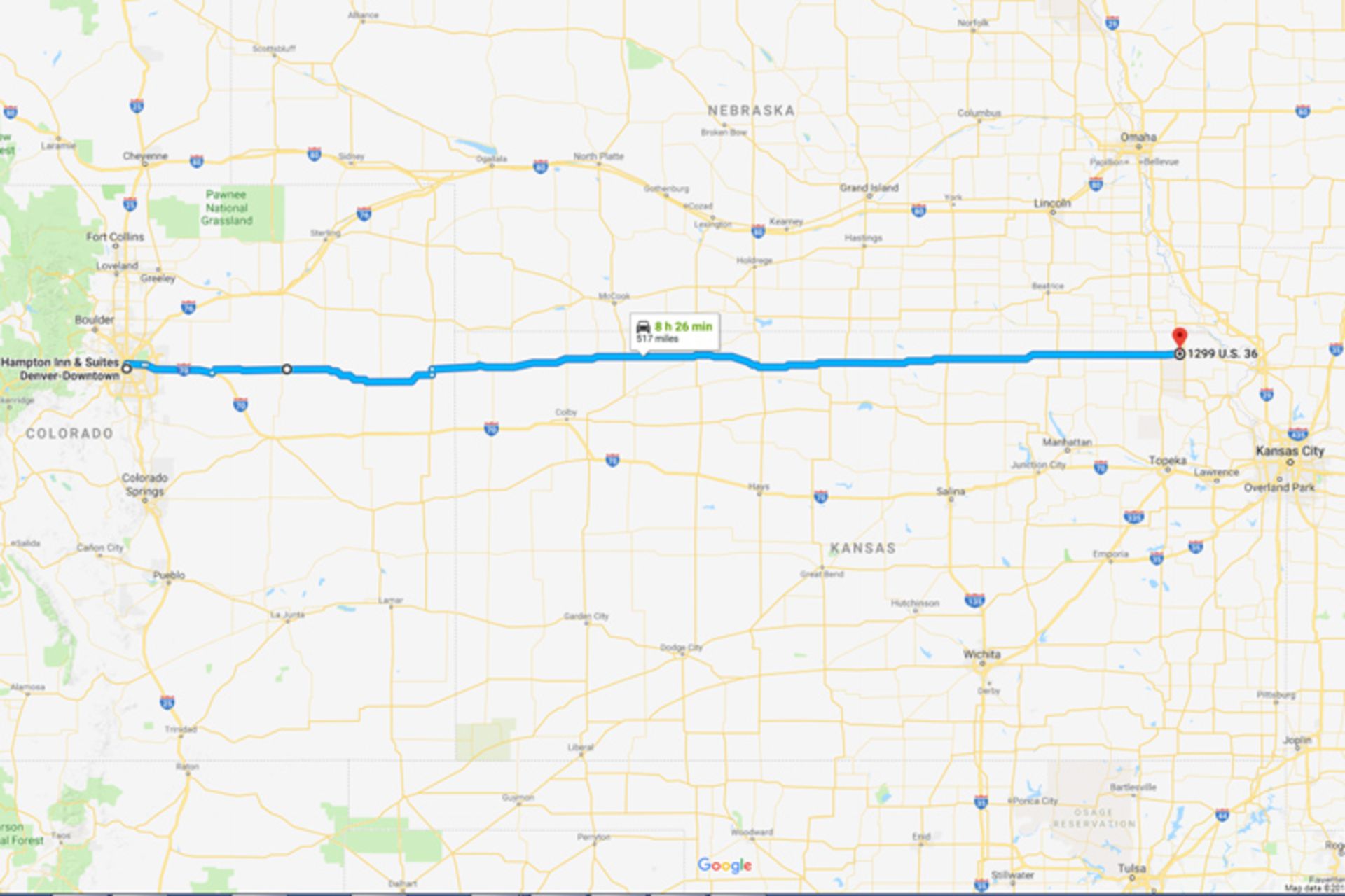 Tesla 515.7 Miles map rout