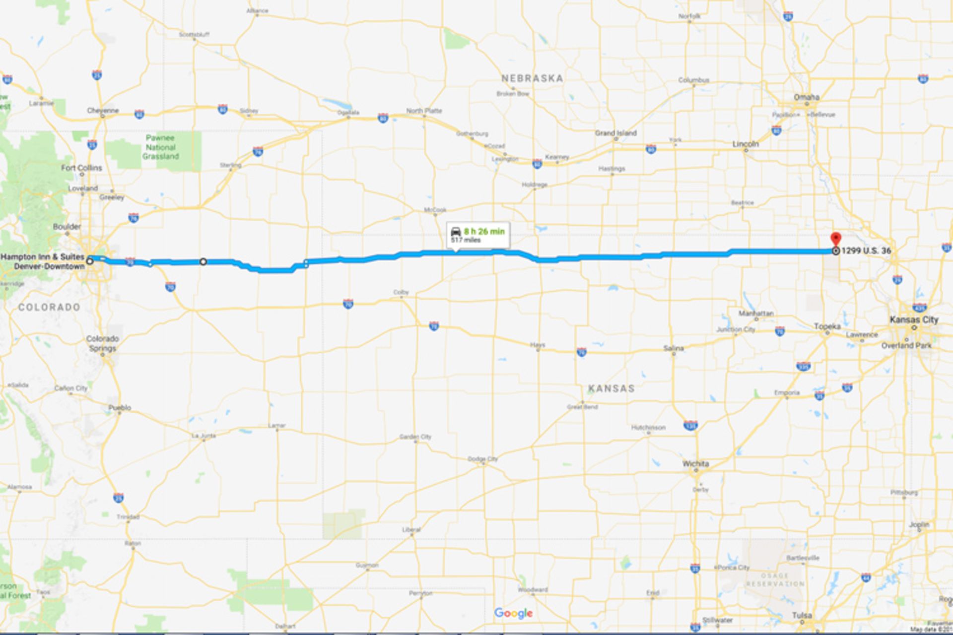 Tesla 515.7 Miles map rout