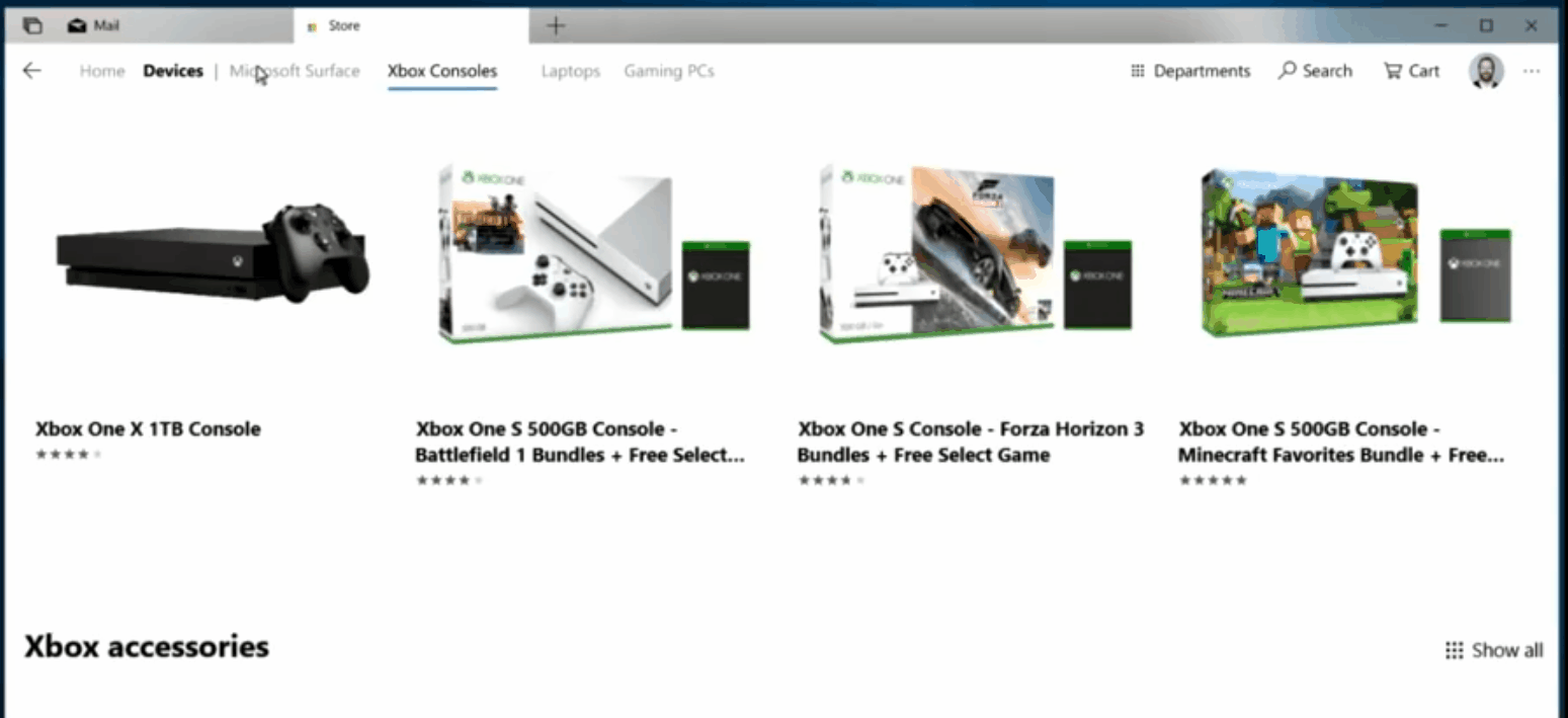 Microsoft Store New Departments Menu