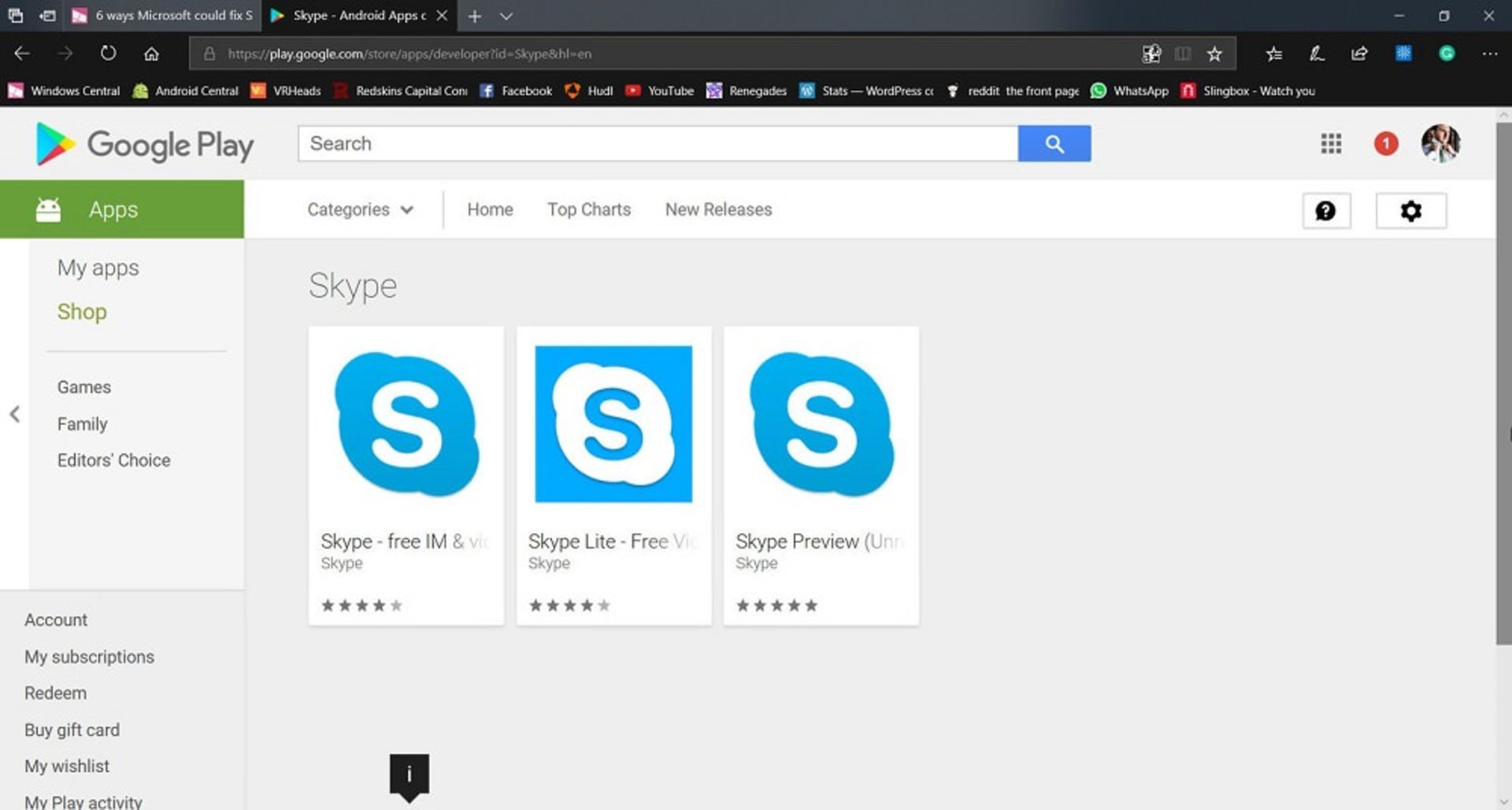 Skype Versions on Play Store