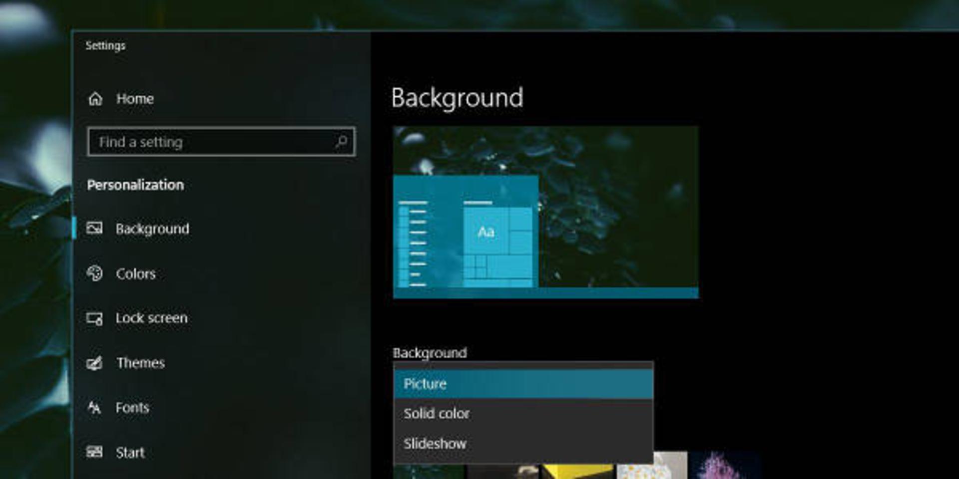 background setting on windows 10