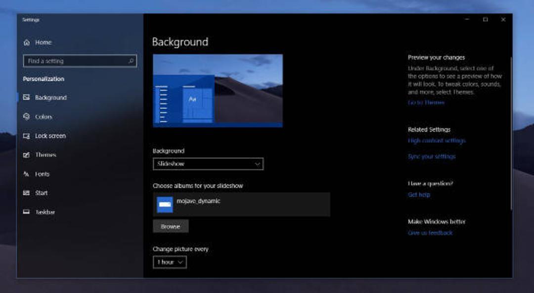 slideshow setting on windows 10