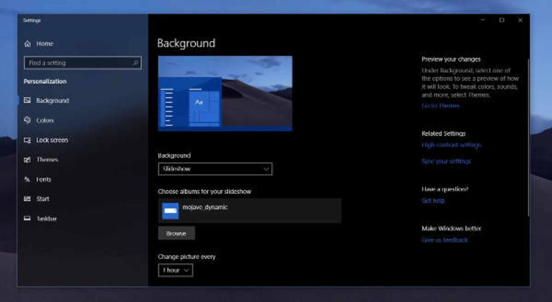 slideshow setting on windows 10