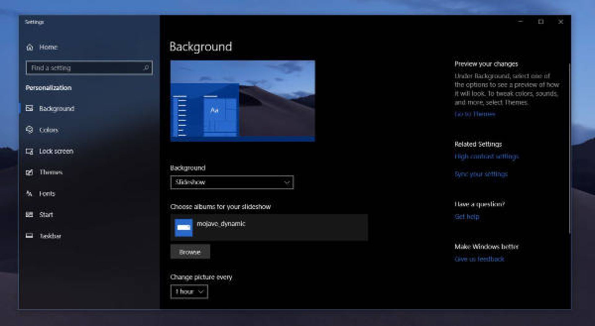 slideshow setting on windows 10