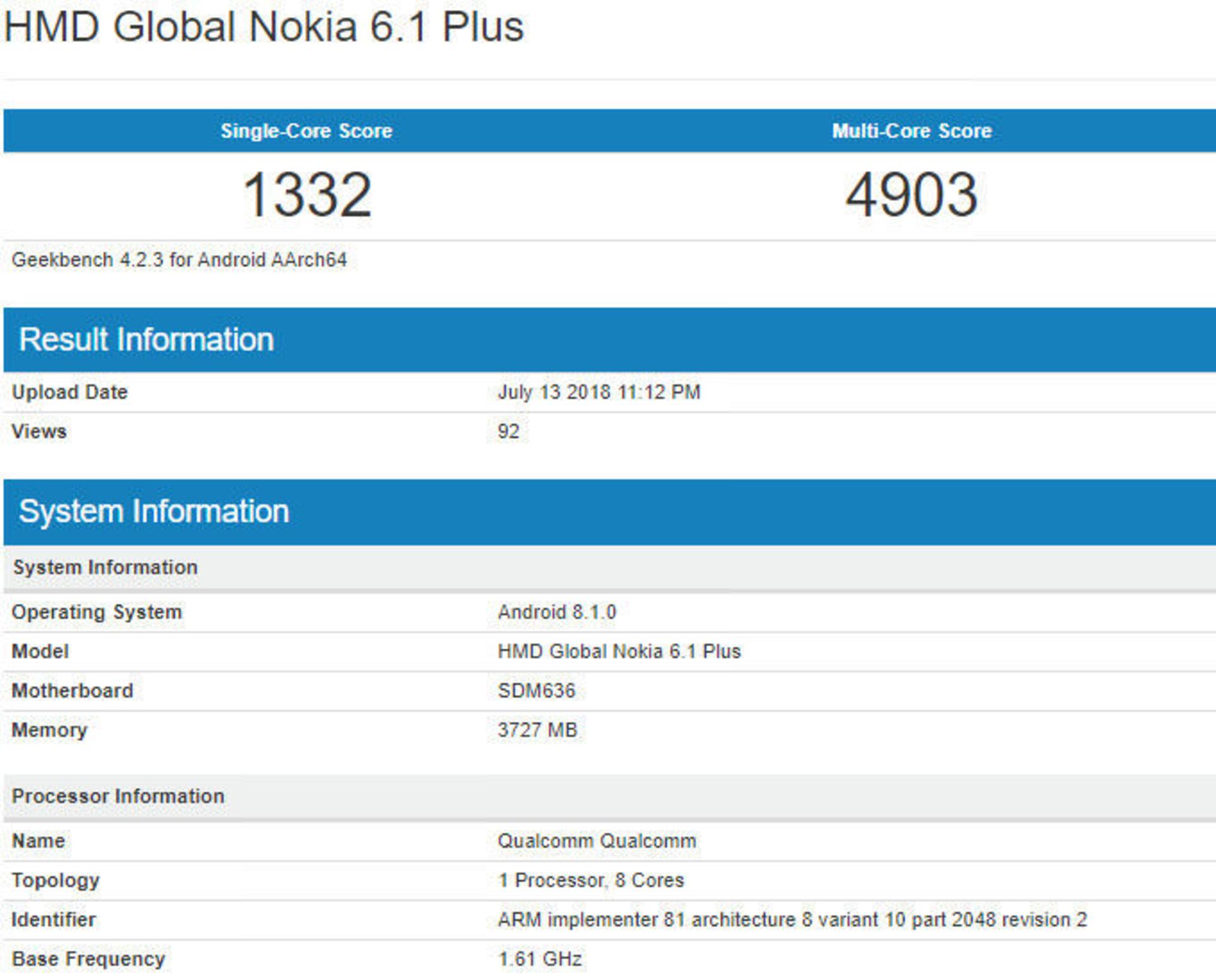Nokia 6.1 Plus Benchmark