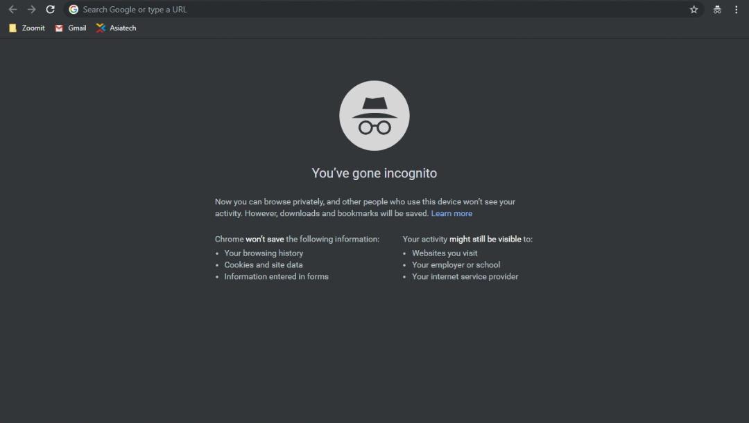 حالت ناشناس گوگل کروم / Google Chrome Incognito Mode