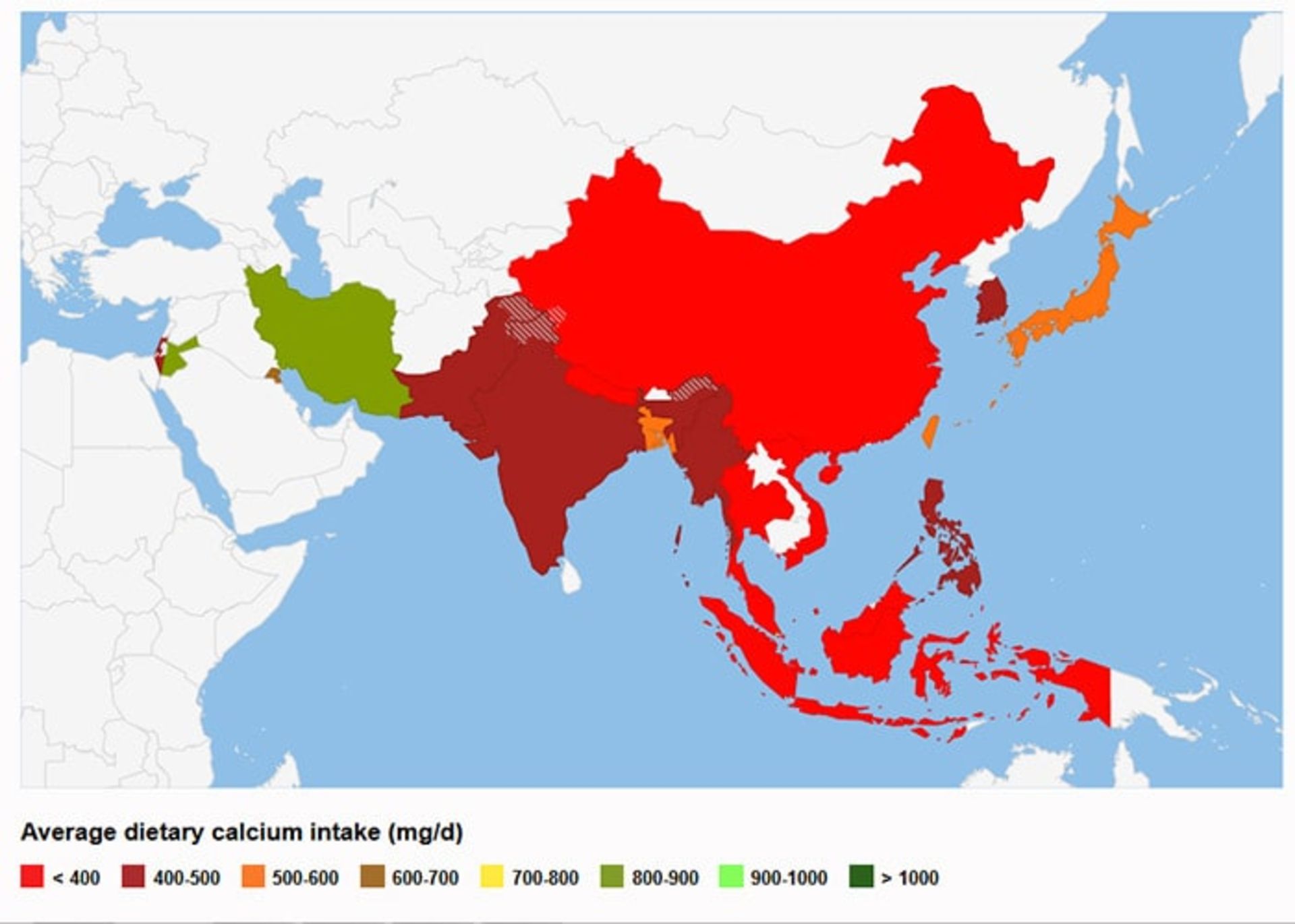 متوسط مصرف کلسیم در آسیا
