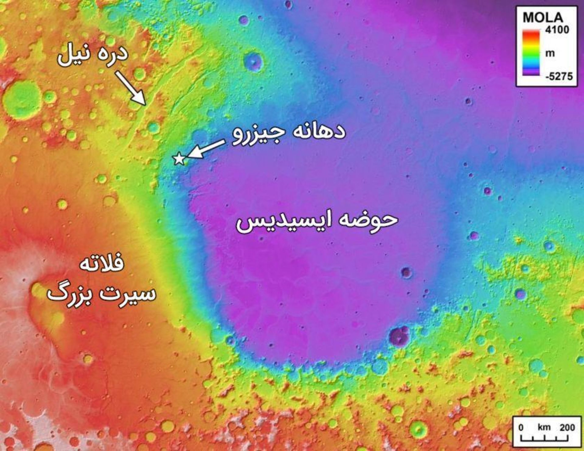 Location of Jezero crater / موقعیت دهانه جیزرو