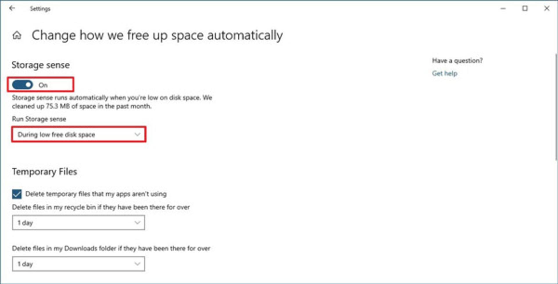 فعال‌کردن Storage sense 