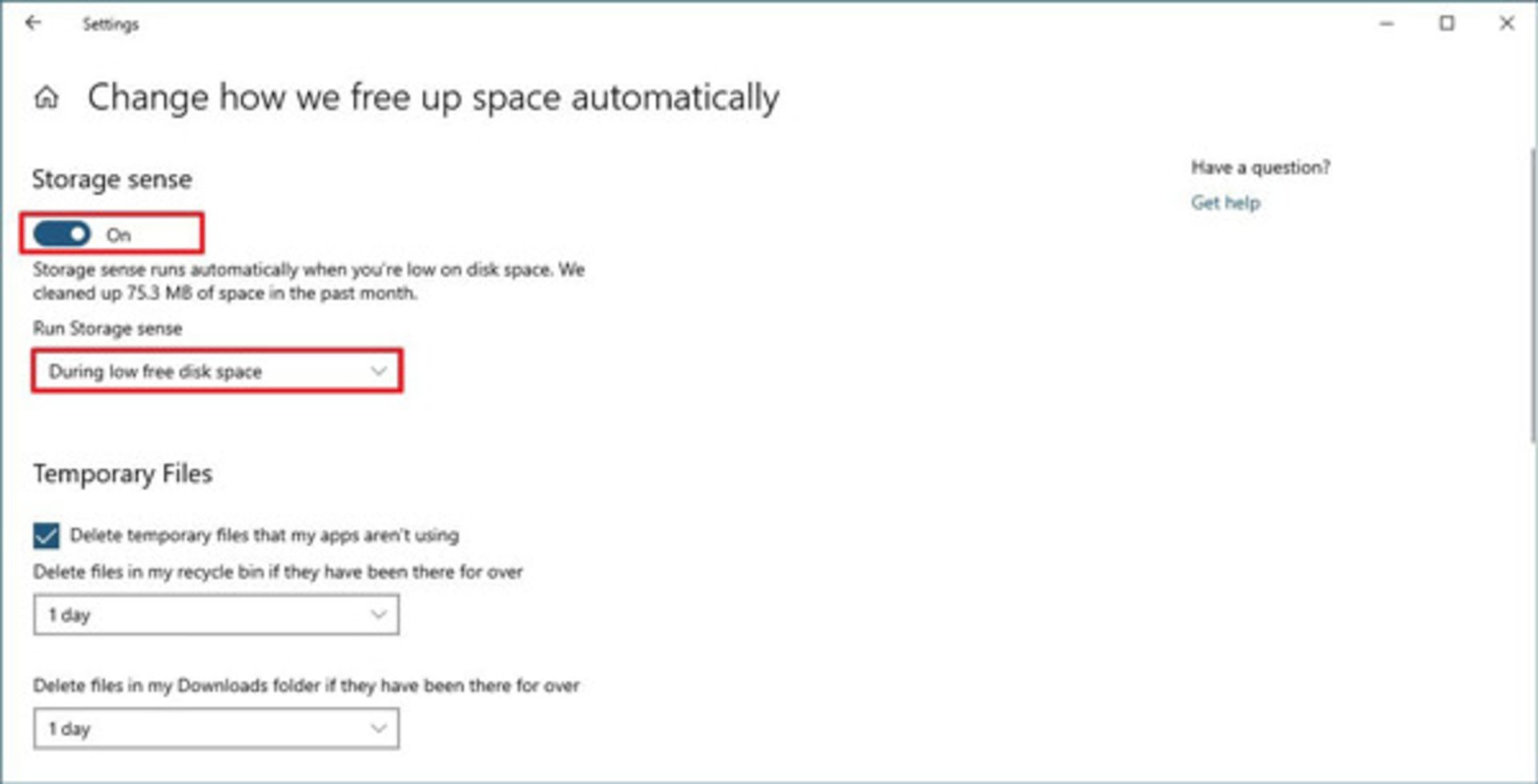 فعال‌کردن Storage sense 