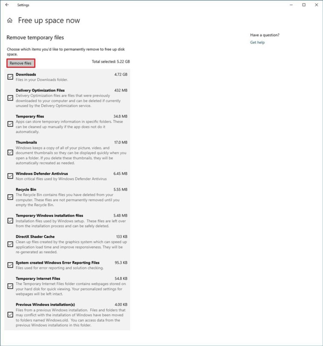 حذف فایل‌های موقتی (Temporary files) با Storage sense
