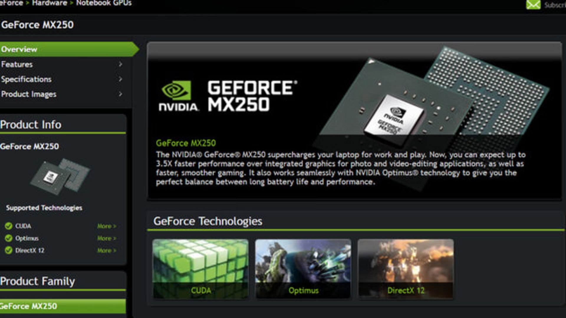 Nvidia GeForce MX250  کارت گرافیک انویدیا