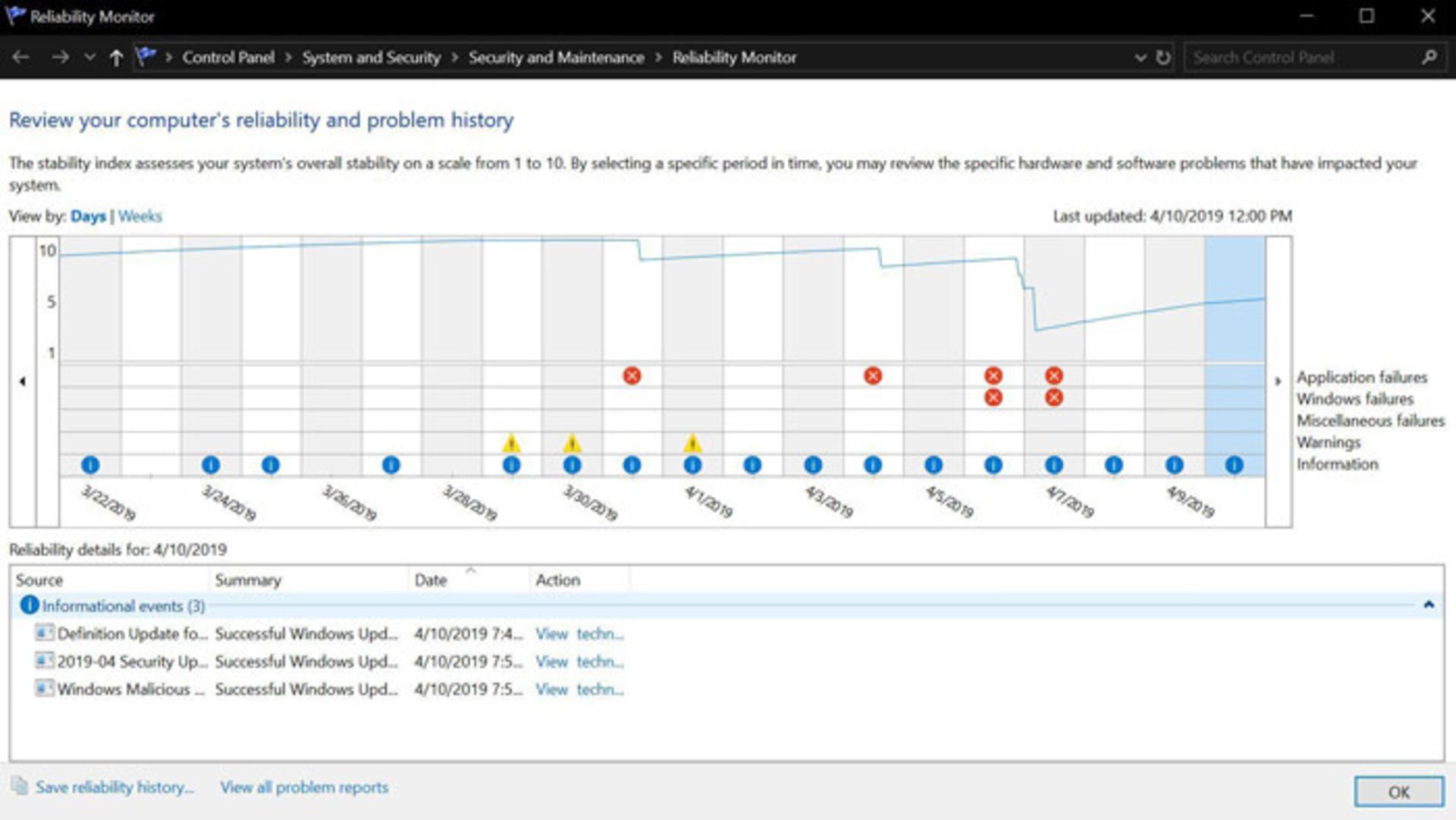 Windows Reliability Monitor