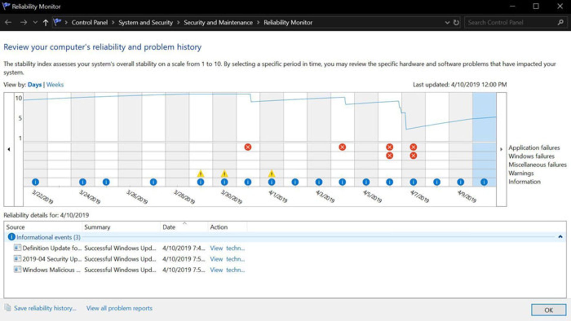 Windows Reliability Monitor