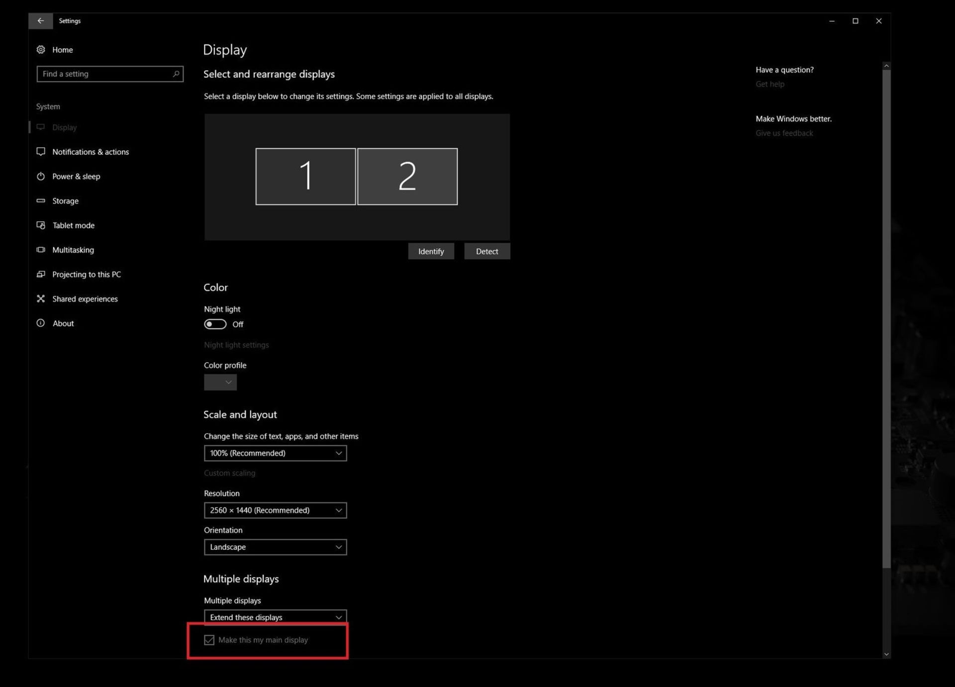 display settings