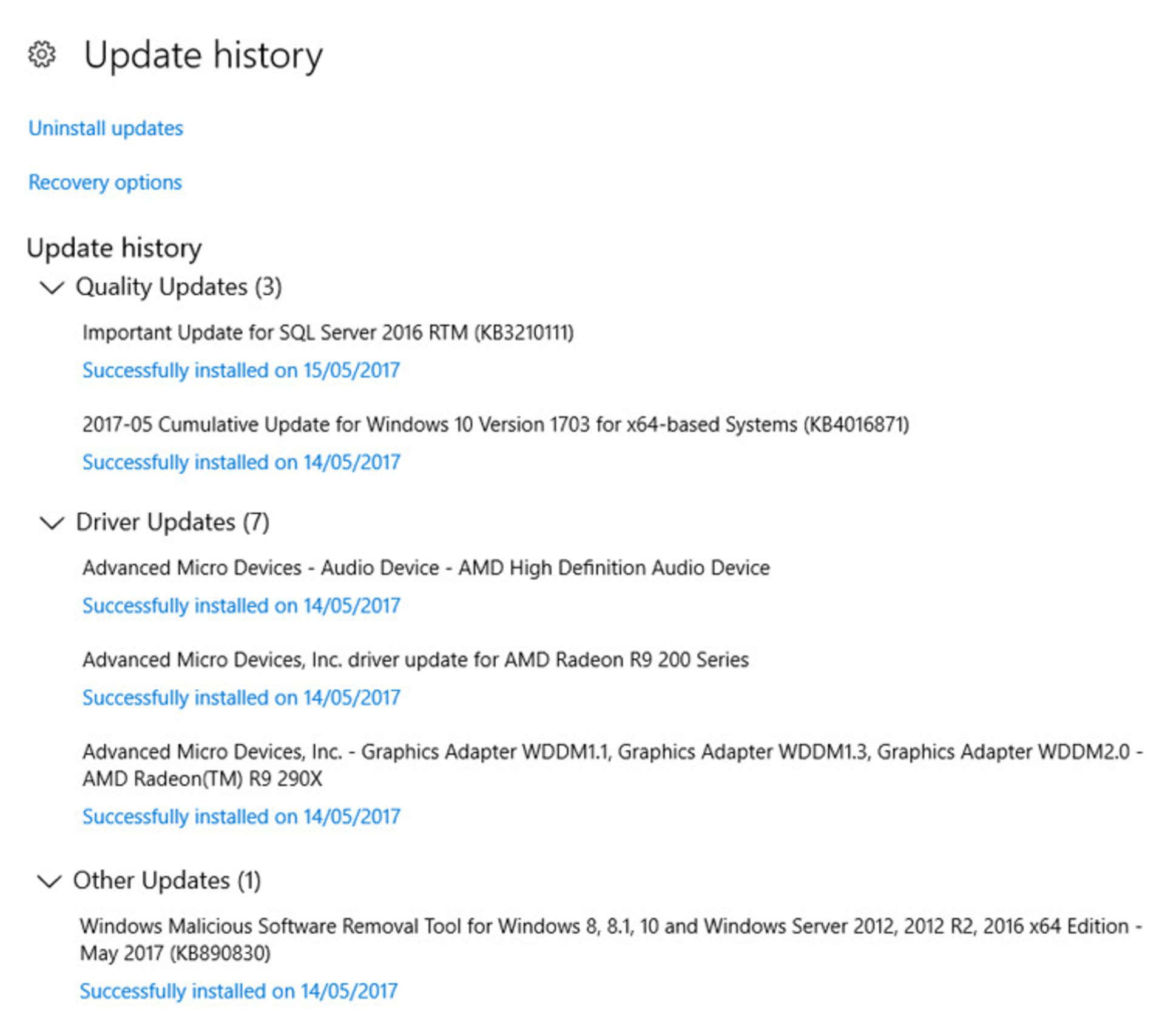 تاریخچه آپدیت ویندوز10