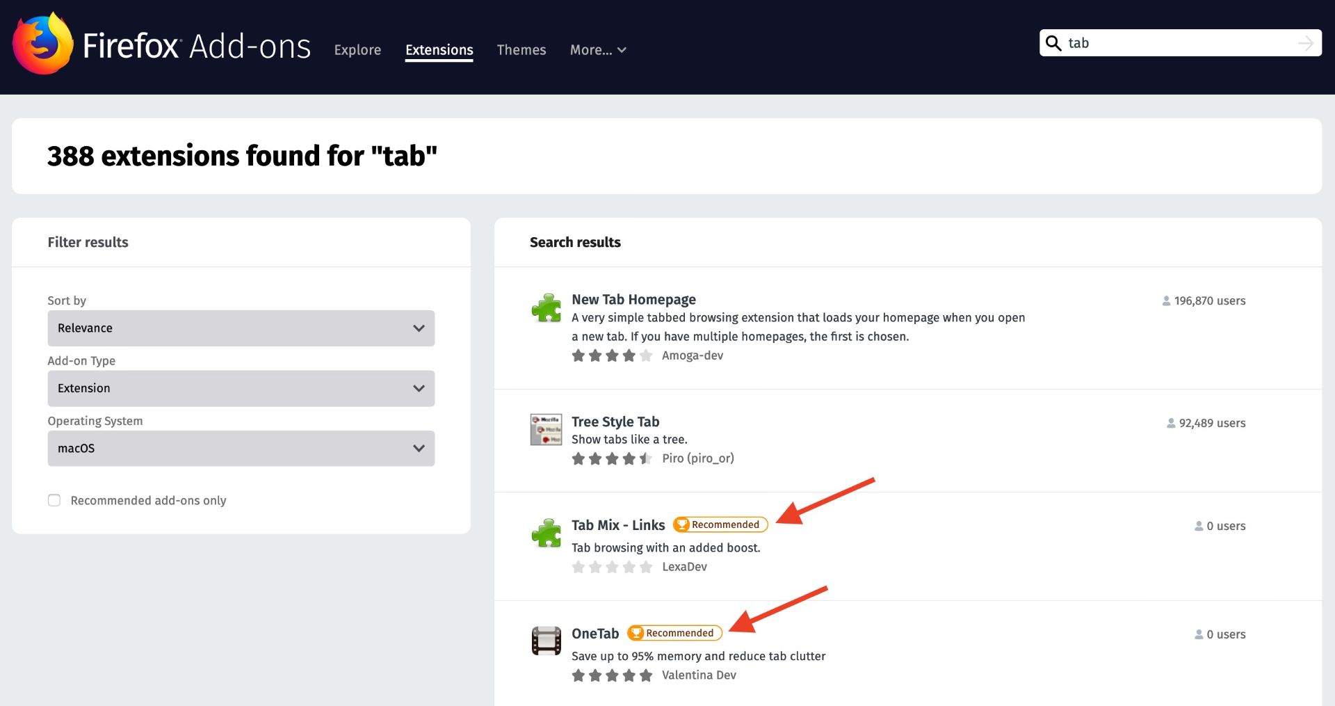 پیشنهادات فایرفاکس