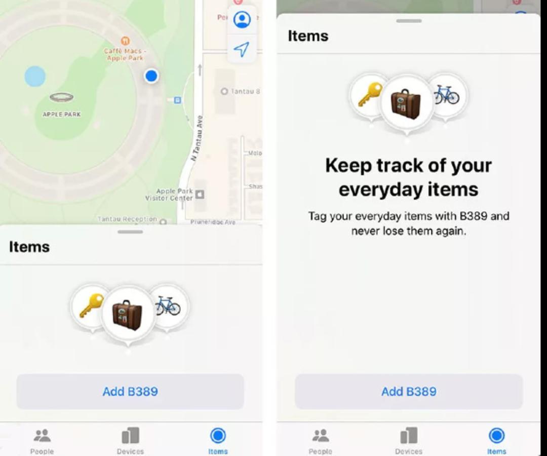 new Items tab in Apple tag