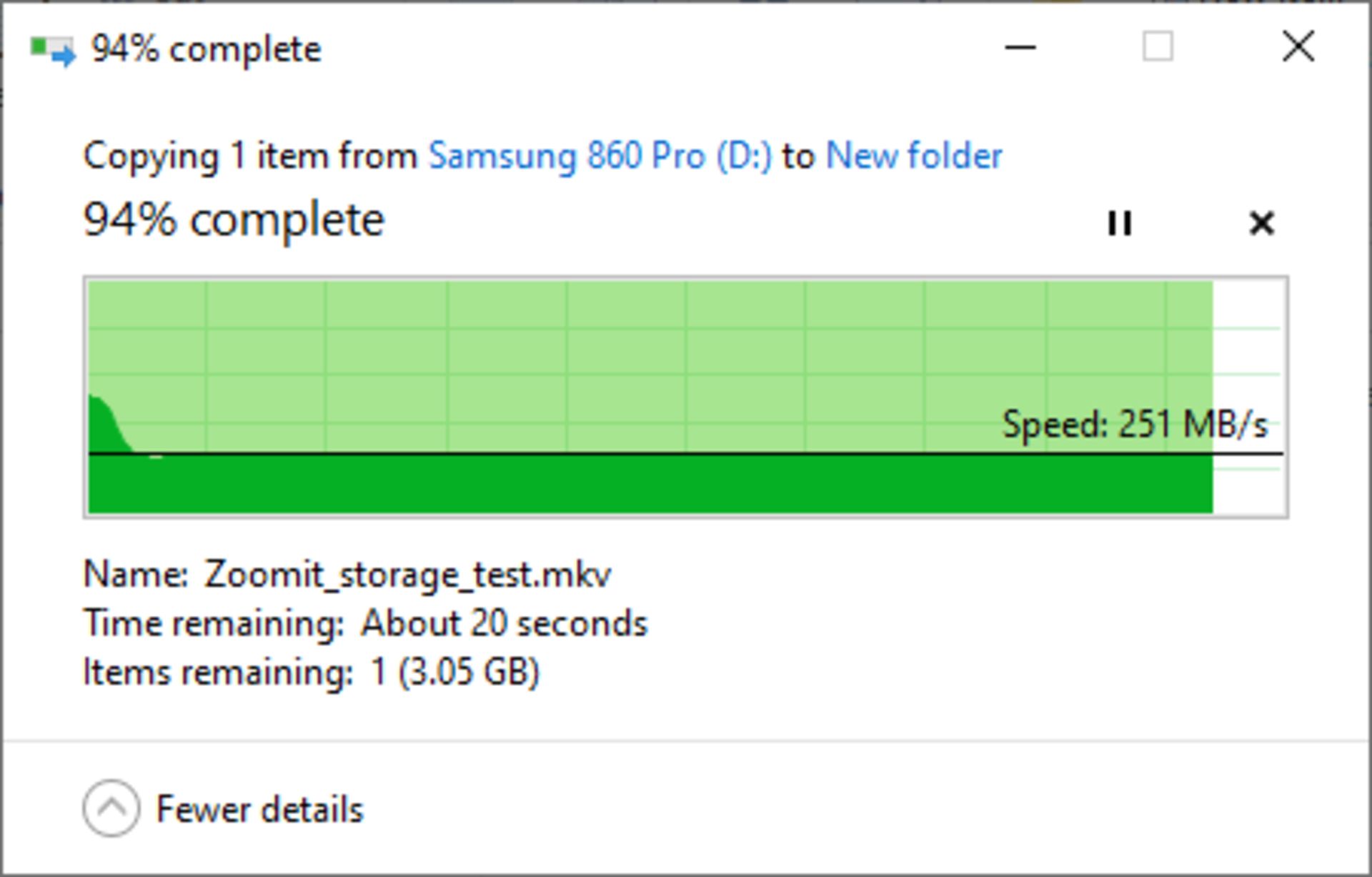 تست نوشتن فایل - Samsung 860 Pro