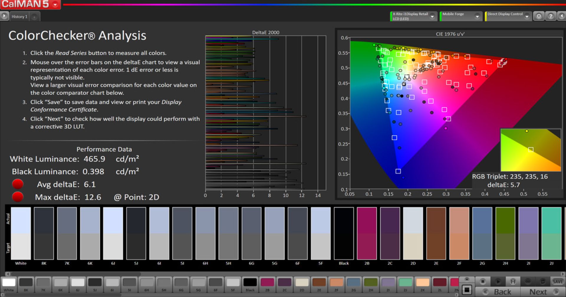 مرجع متخصصين ايران دقت رنگ در فضاي رنگي sRGB در حالت Vivid - آنر ۹ ايكس