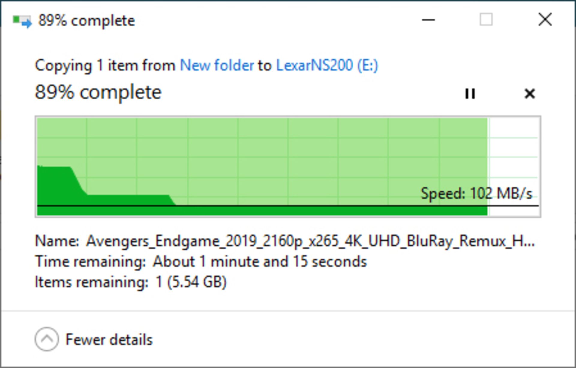 تست نوشتن فایل - Lexar NS200