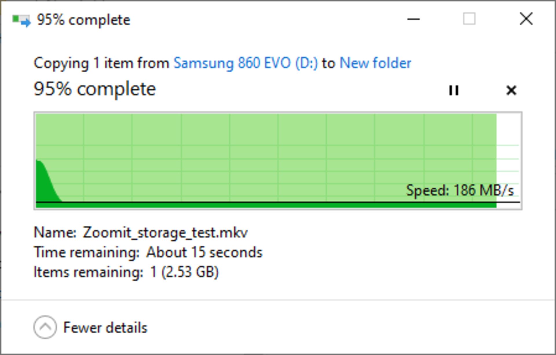 تست نوشتن فایل - Samsung 860 EVO