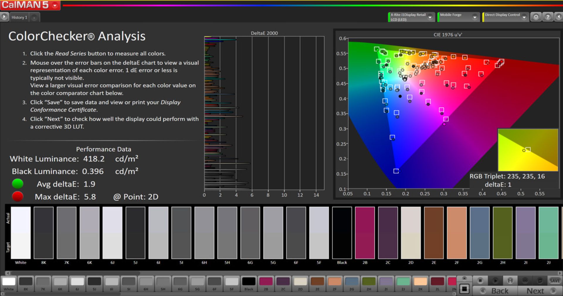 دقت رنگ در فضای رنگی sRGB در حالت Normal - آنر ۹ ایکس