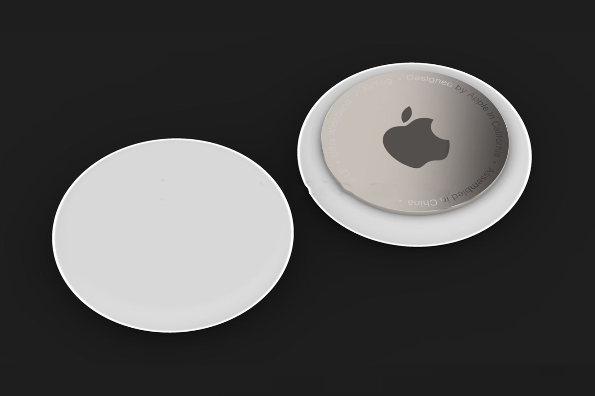 ایرتگز اپل / Apple AirTags از نمای جلو و پشت رندر غیررسمی