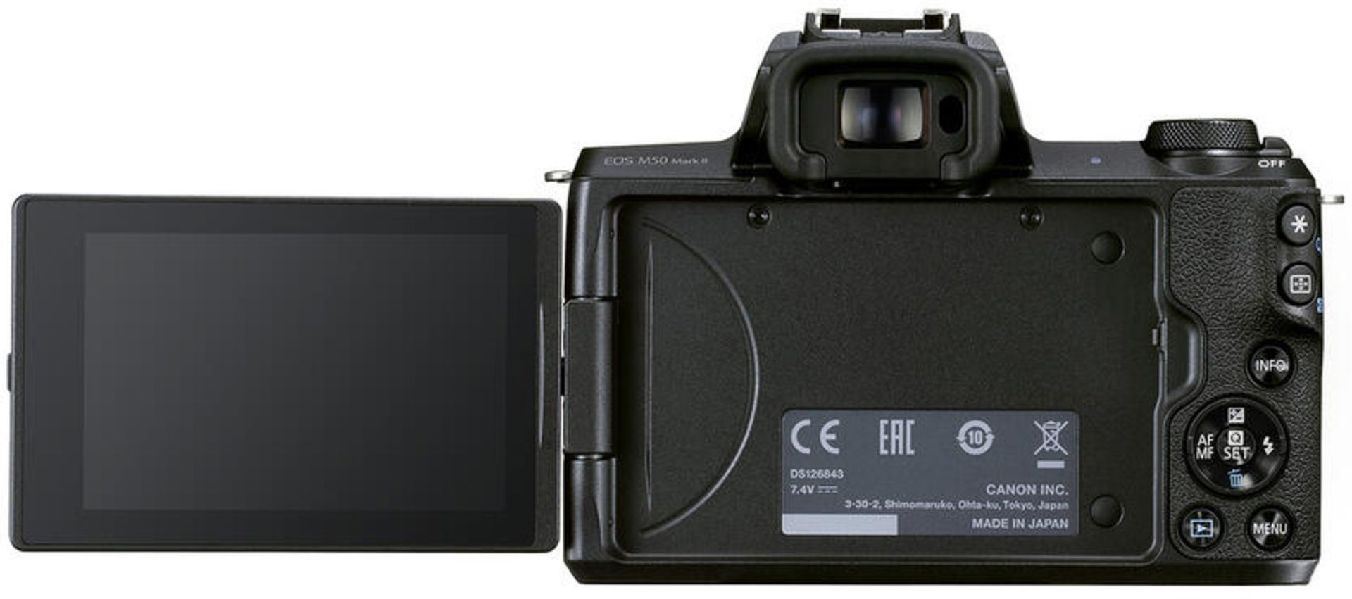 بخش پشتی دوربین APS-C کانن EOS M50 Mark II نمایشگر LCD و منظره یاب