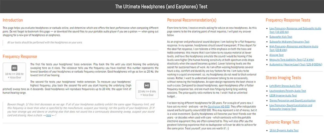 اسکرین شات وب سایت AudioCheck