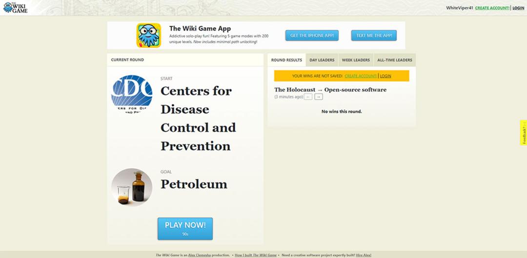 اسکرین شات وب سایت The Wiki Game