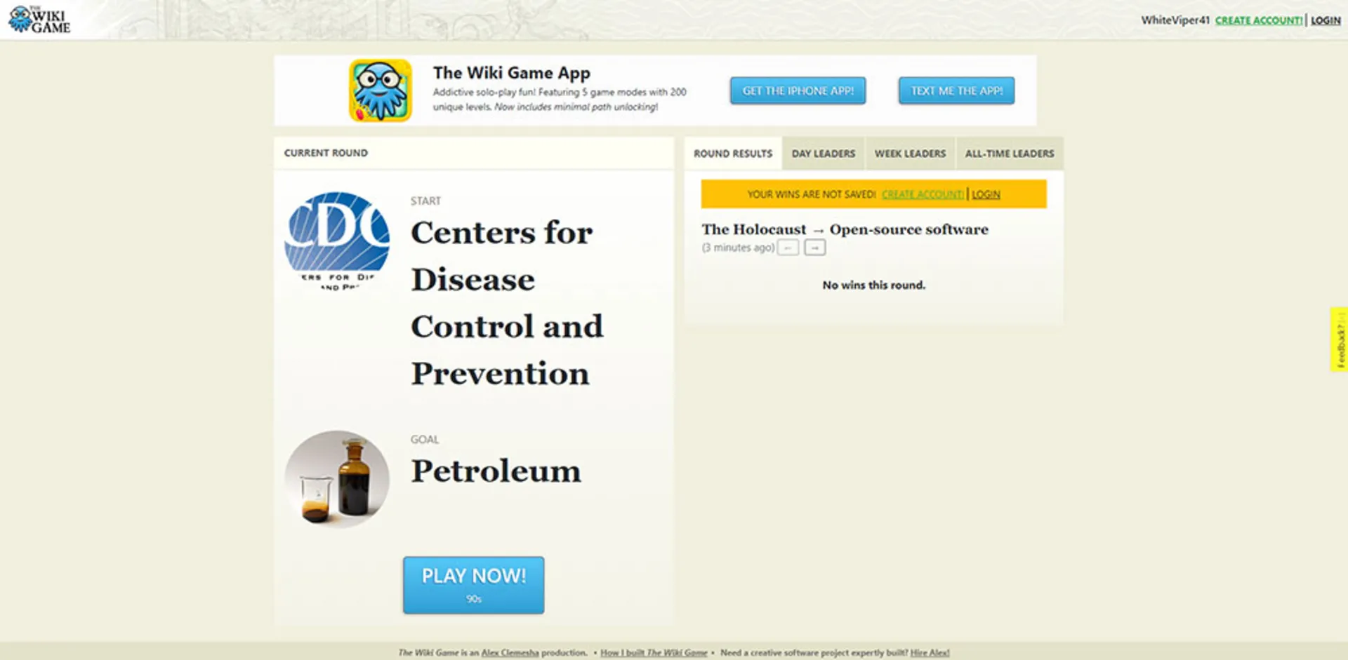 اسکرین شات وب سایت The Wiki Game